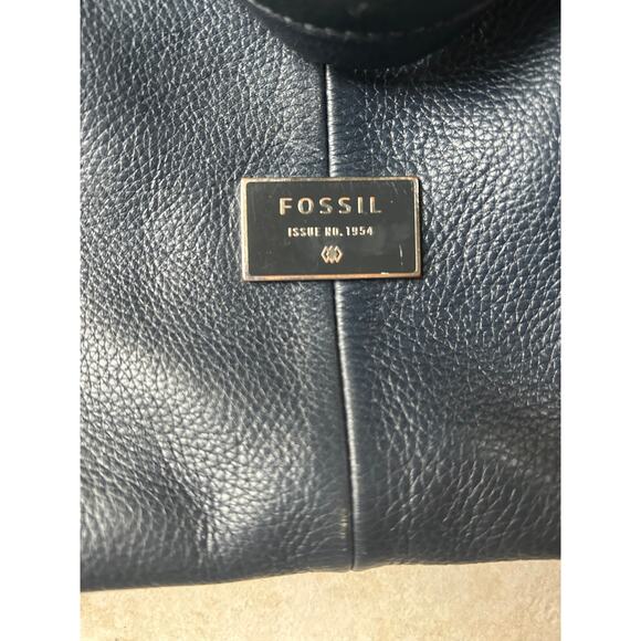 Vintage Fossil Foldover Dawson Tote Crossbody Bag Blue Leather - Picture 5 of 10